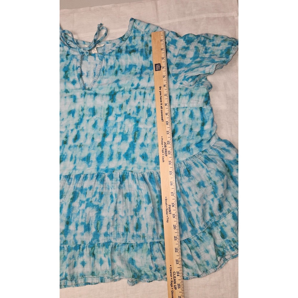Terra & Sky Top Women's Size 3X Blue Tie Dye Short Sleeves Keyhole Neck Cotton - Picture 5 of 7